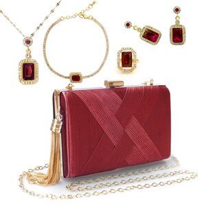 4664 5 Pcs Clutch Purses Jewelry Set Handbag with Necklace Earrings Ring